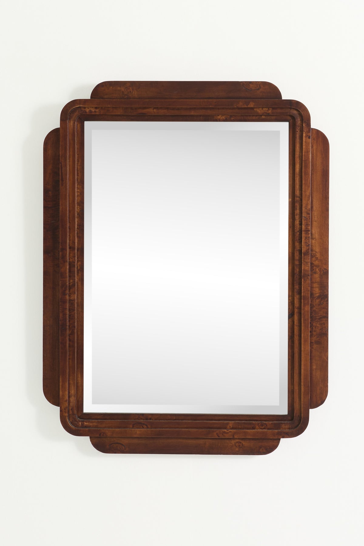 Arni Burl Wood Wall Mirror with Layered Corners in Dark Burl, product view 2