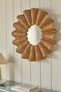 Bara Ruffled Rattan Round Wall Mirror, 34 in in Light Brown, product view 1