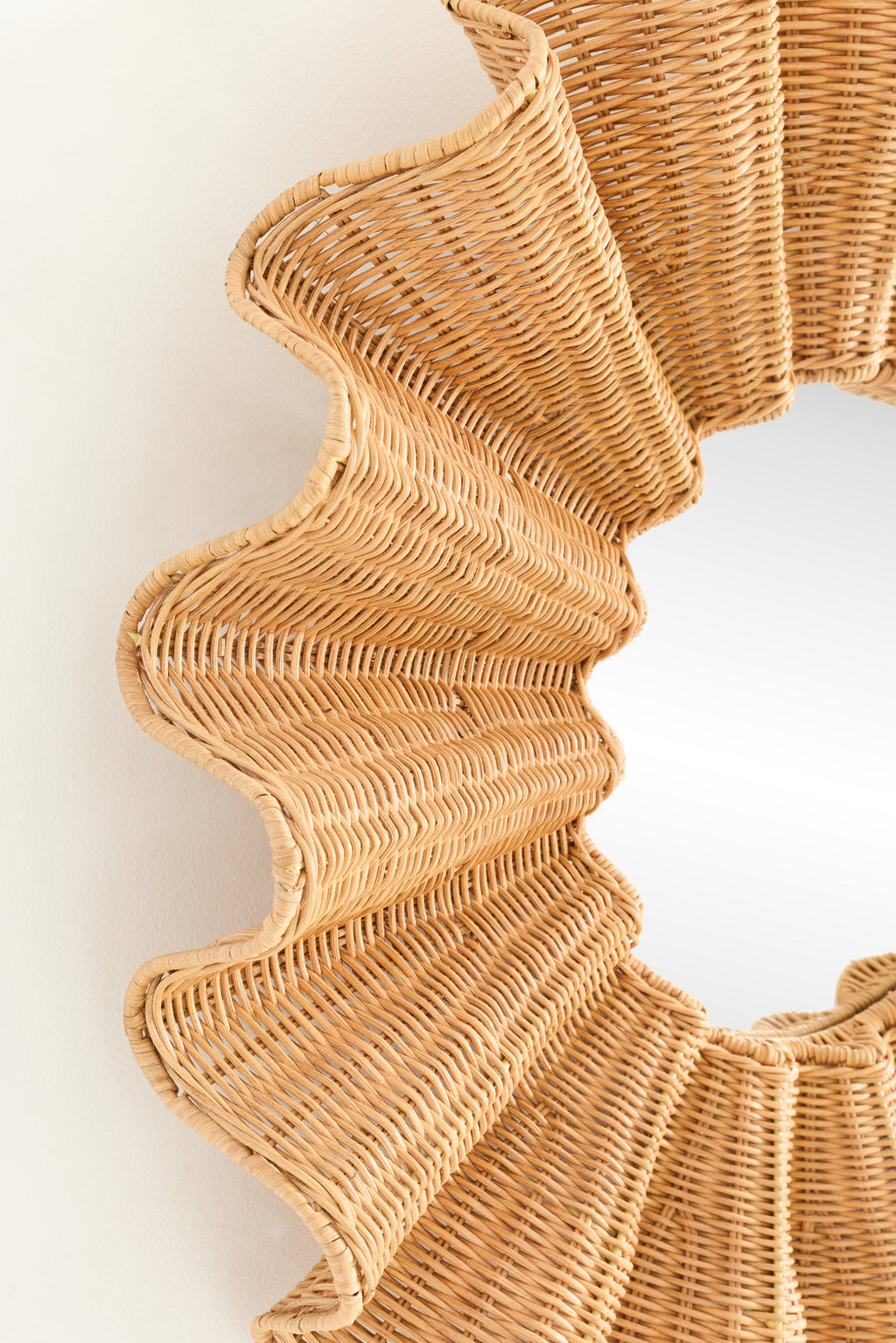 Bara Ruffled Rattan Round Wall Mirror, 34 in in Light Brown, product view 3