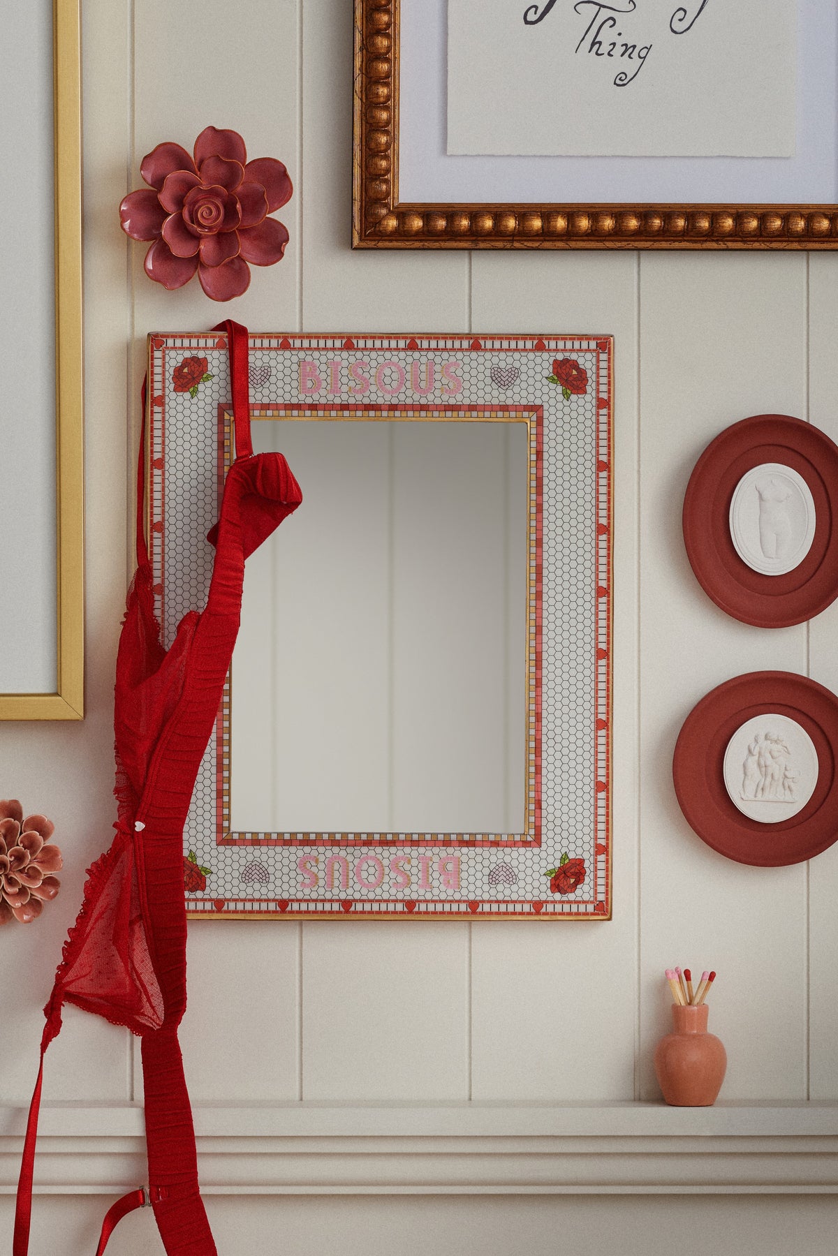 Kaffi Pink Mosaic Tile Rectangular Wall Mirror, product view 1