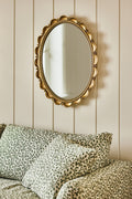 Harpa Scalloped Antique Gold Oval Wall Mirror in Brass, product view 1