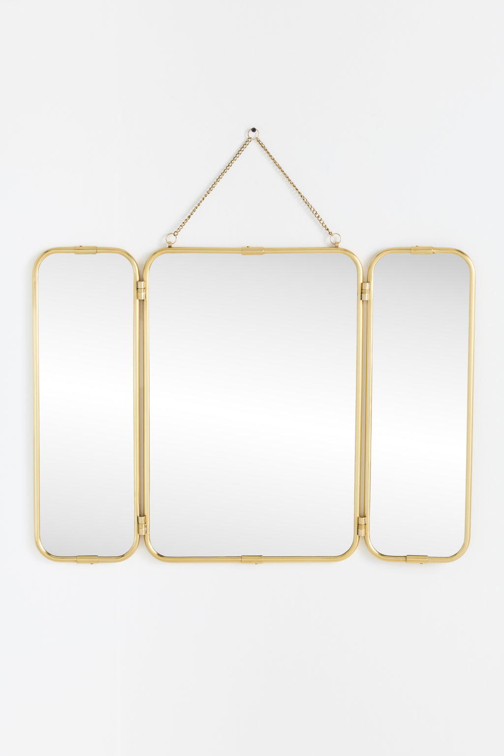 Hanna Brass Trifold Wall Mirror with Hanging Chain, product view 2