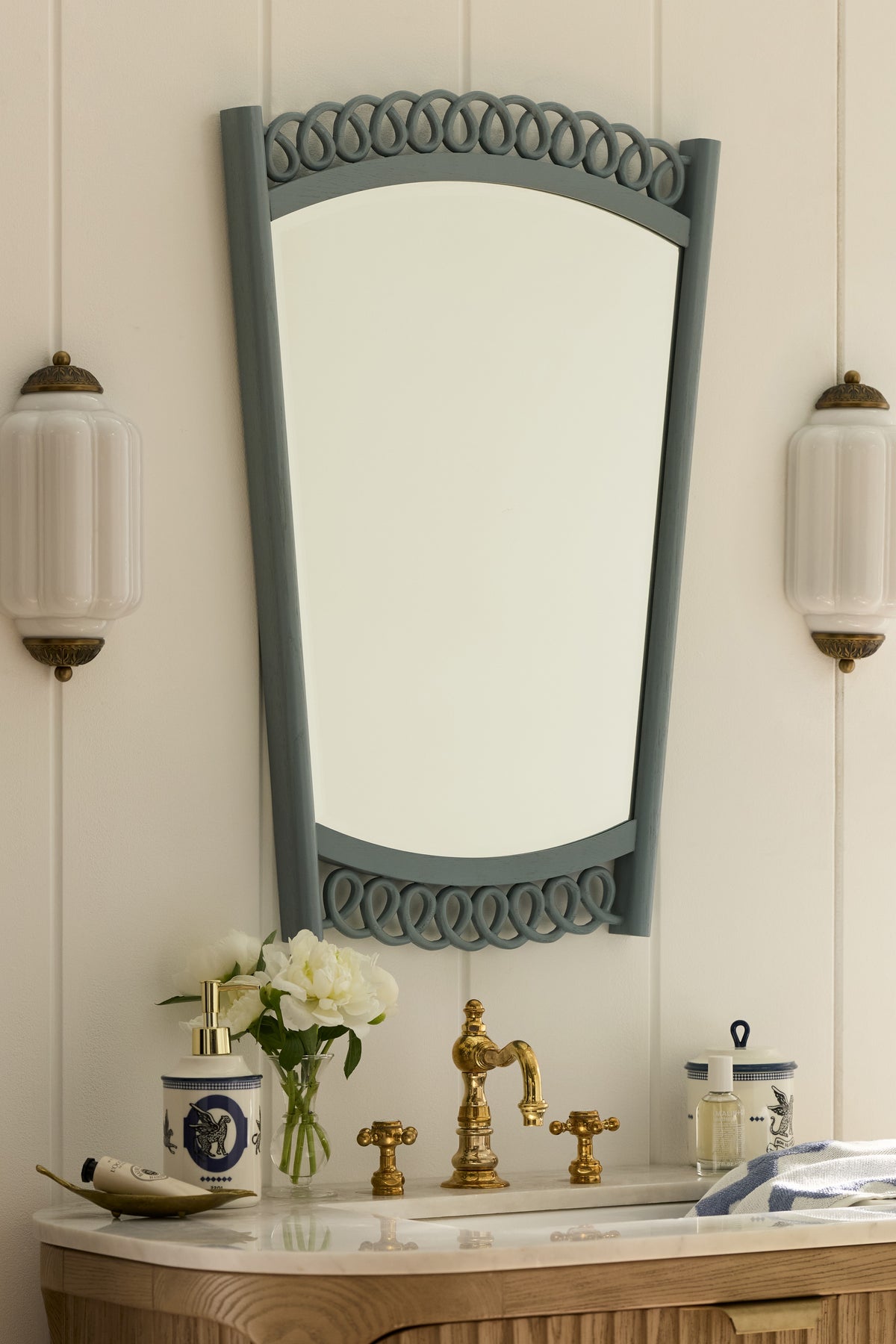 Runa Looped Ash Wood Tapered Wall Mirror in Blue, product view 9