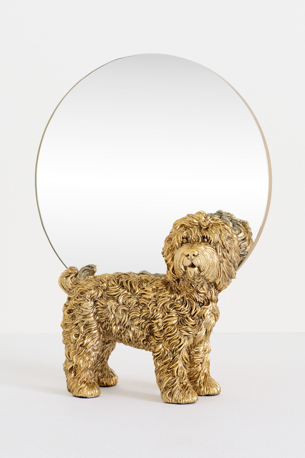 Vinur Gold Dog Figurine Tabletop Vanity Mirror in Doodle, product view 1