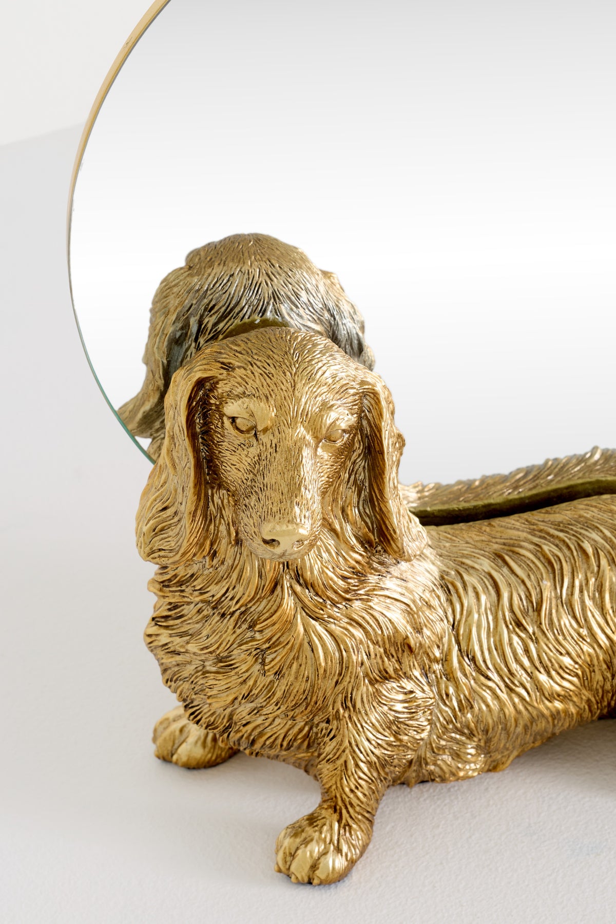 Vinur Gold Dog Figurine Tabletop Vanity Mirror in Dachshund, product view 4