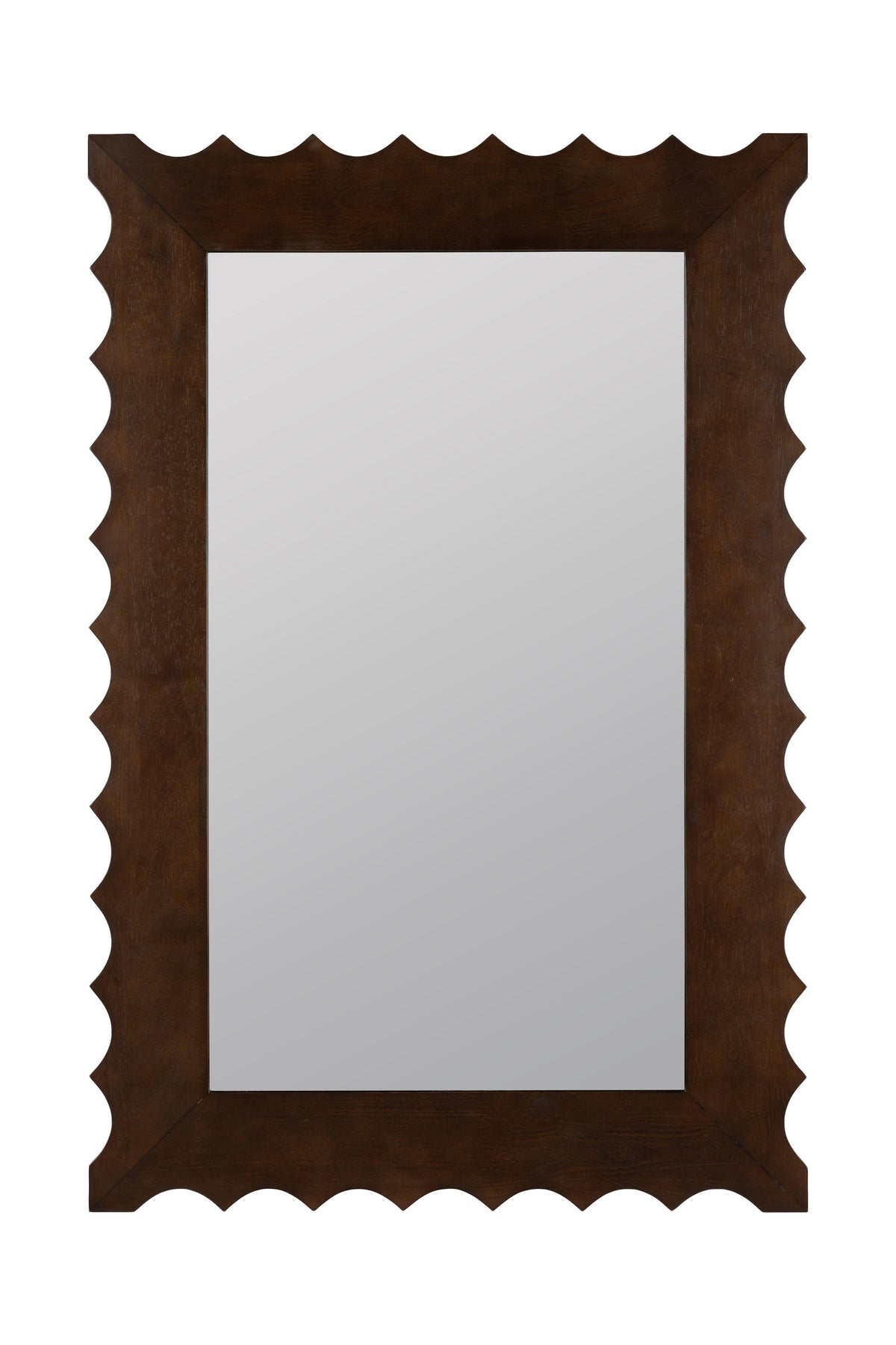 Torfi Scalloped Wood Wall Mirror, Walnut Finish, product view 1