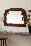 Skogur Carved Floral Wood Mantel Mirror in Brown, product view 1