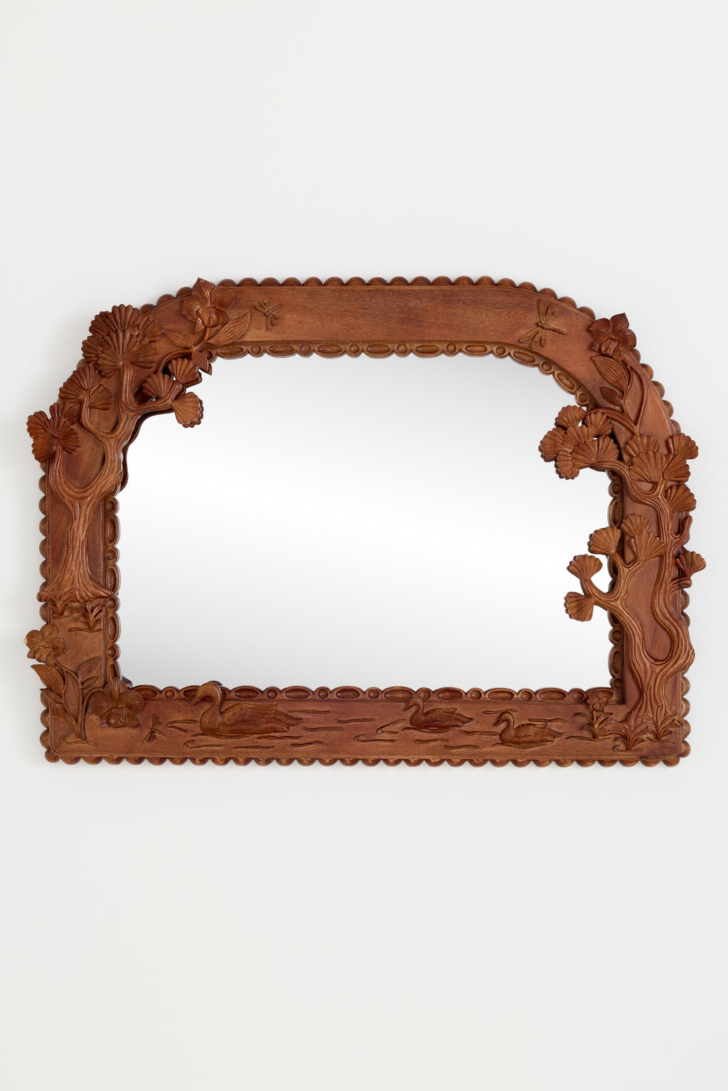 Skogur Carved Floral Wood Mantel Mirror in Brown, product view 2