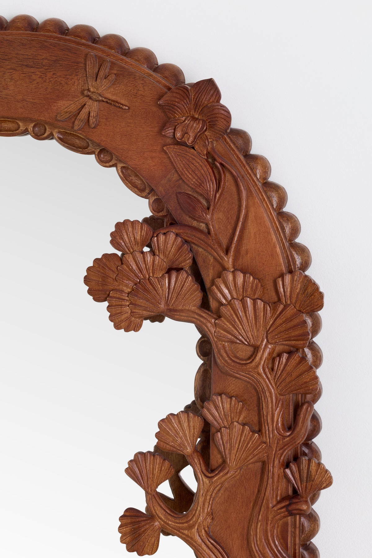 Skogur Carved Floral Wood Mantel Mirror in Brown, product view 3