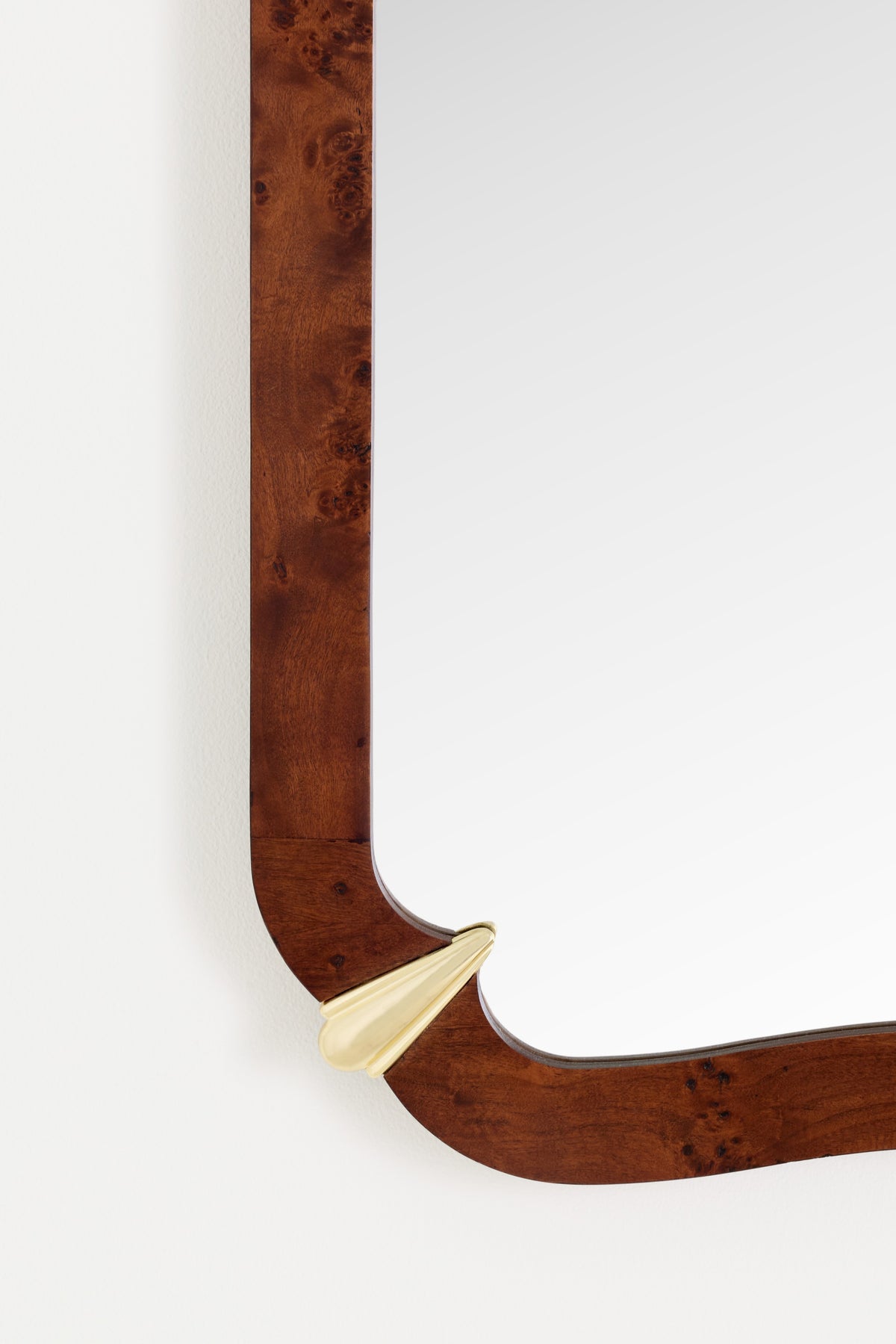Ylur Curved Burl Veneer Wall Mirror, Gold-Tone Corners in Dark Burl, product view 3