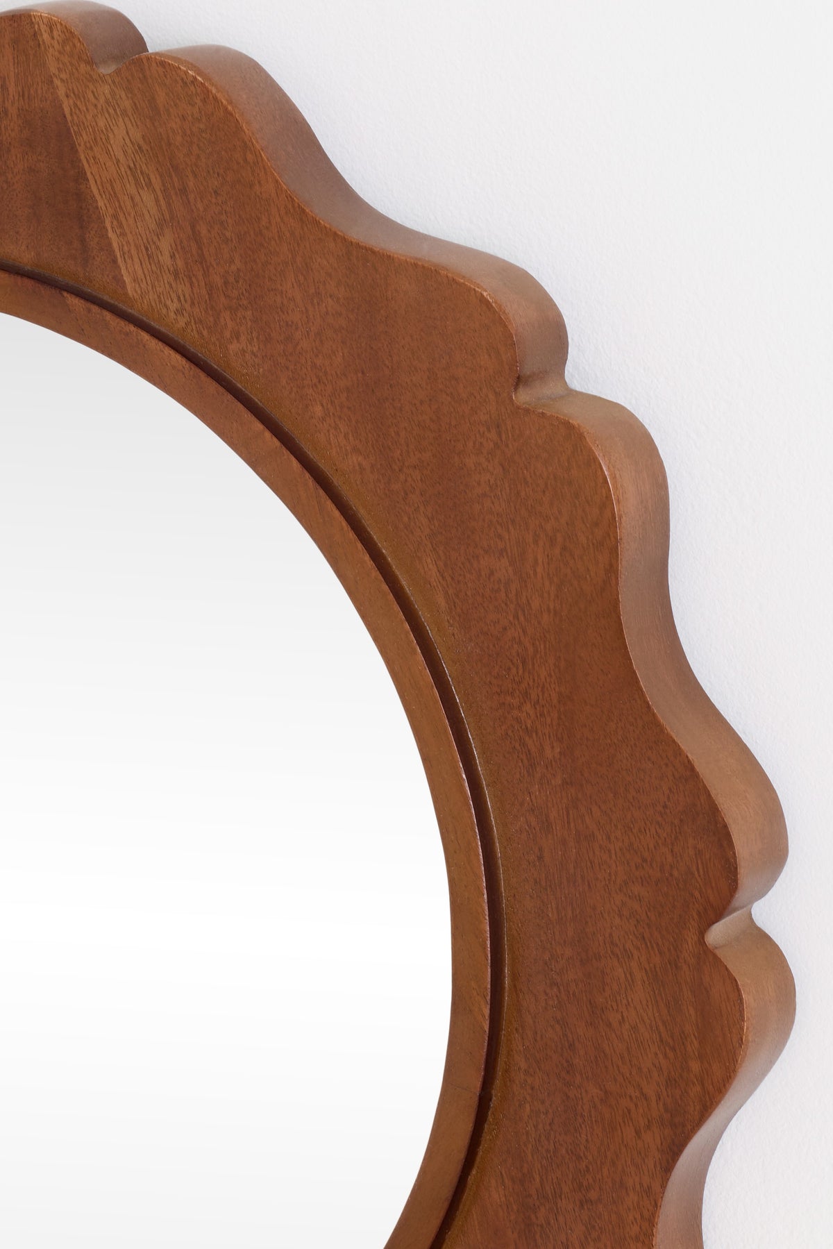 Erla Scalloped Acacia Wood Round Wall Mirror, 16 in in Brown, product view 2