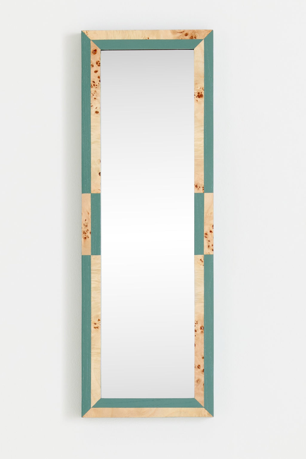 Tvenna Color-Block Burl Veneer Narrow Wall Mirror in Light Burl, product view 1