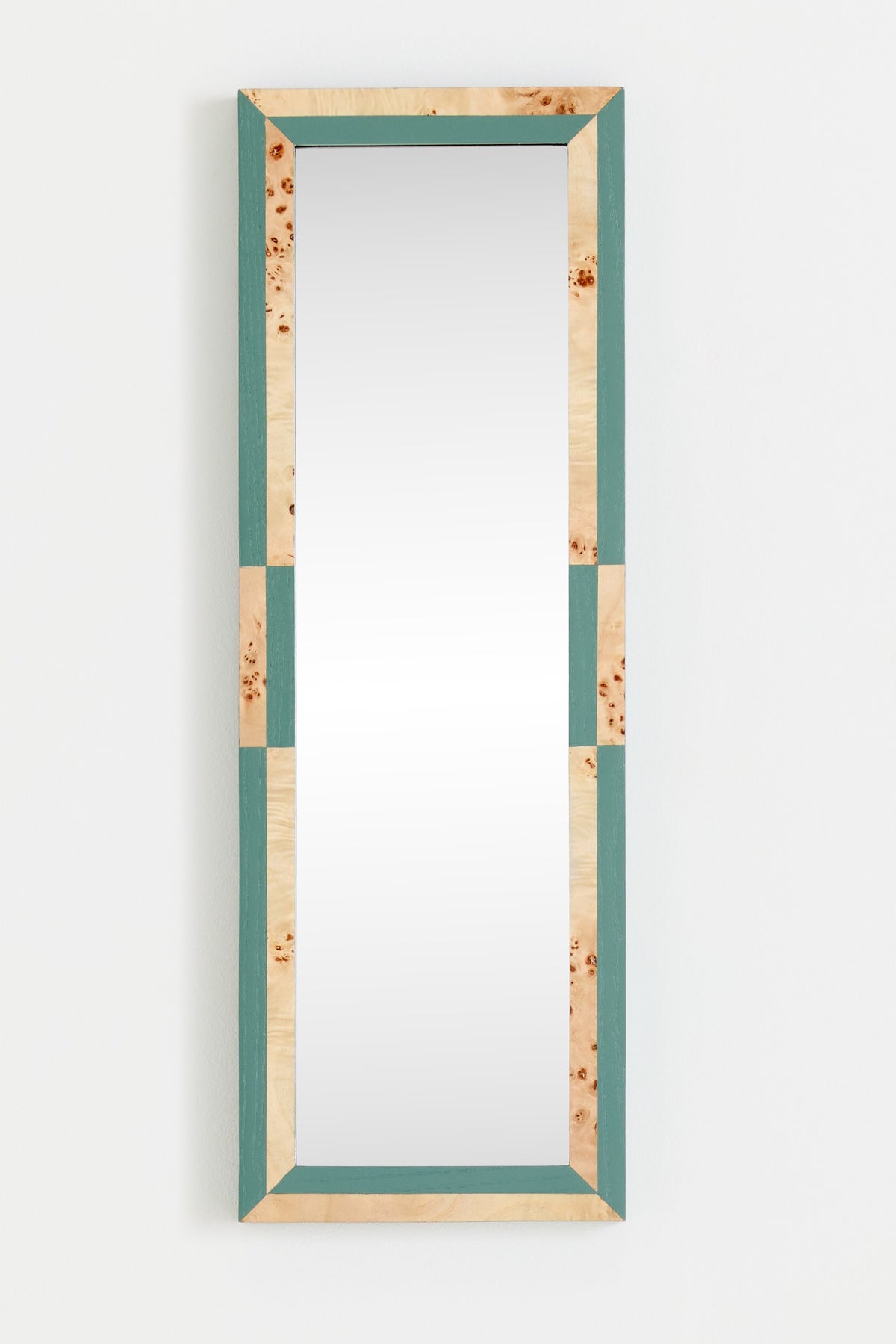Tvenna Color-Block Burl Veneer Narrow Wall Mirror in Light Burl, product view 1