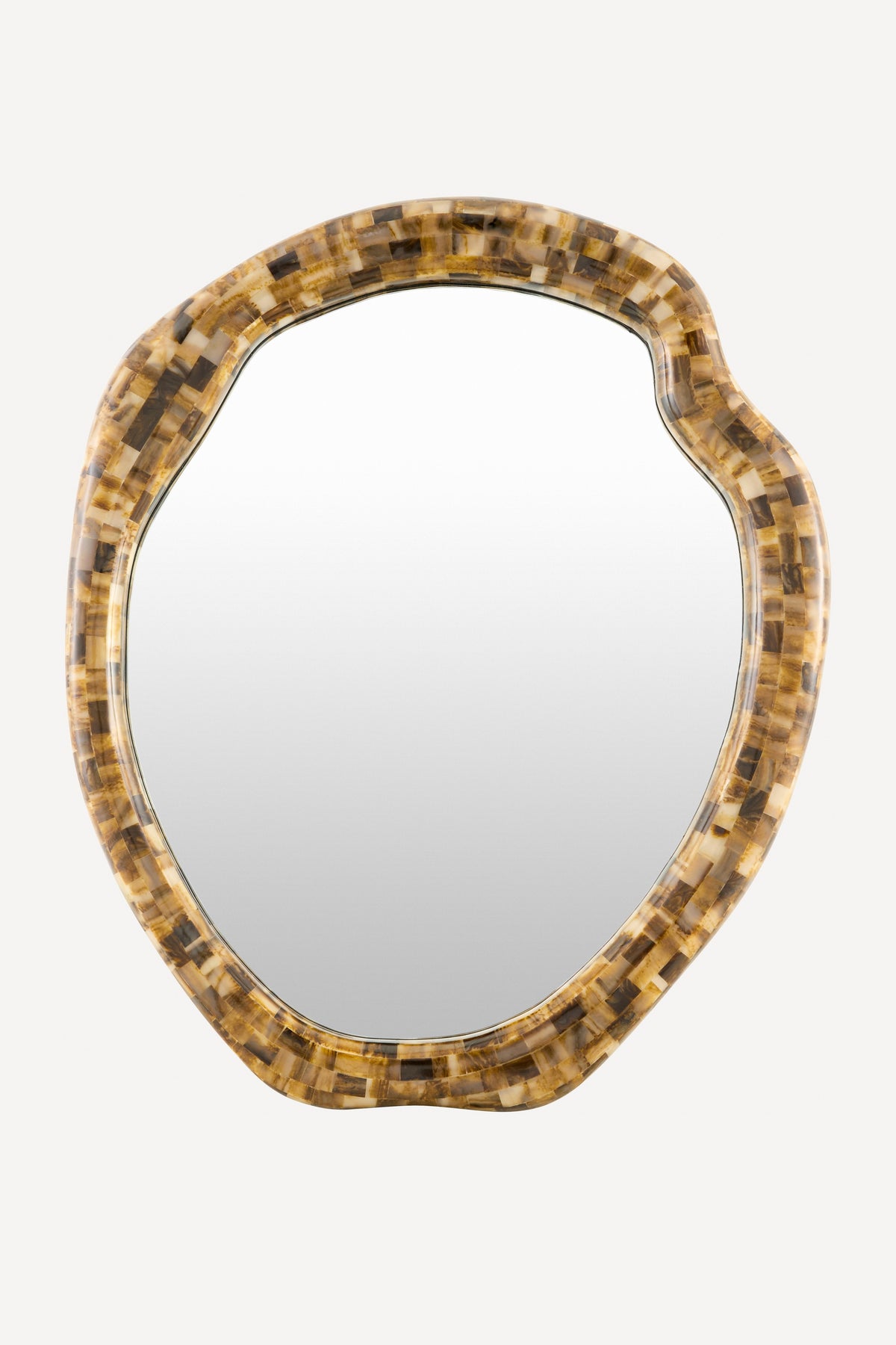 Eyja Irregular Faux Horn Mosaic Wall Mirror in Brown, product view 1