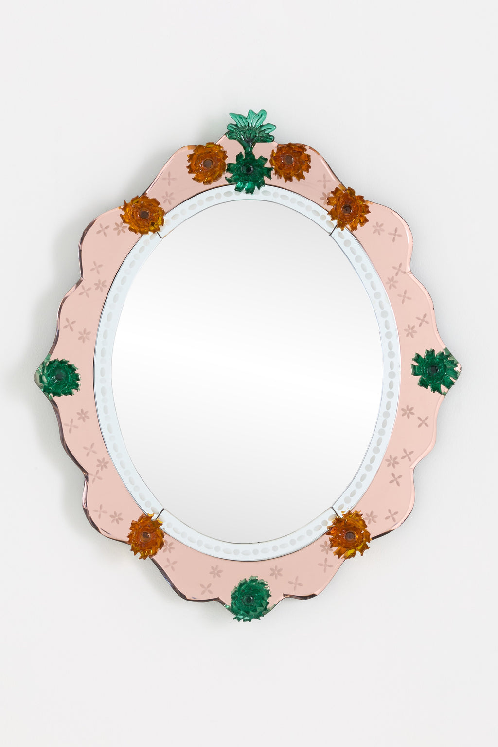 Asta Venetian-Style Floral Oval Wall Mirror, Tinted Glass in Blush, product view 5
