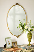 Hafdis Gold Oval Bathroom Mirror with Shell Crest in Brass, product view 1