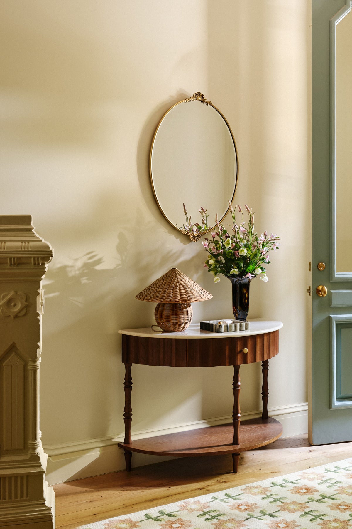 Hafdis Gold Oval Bathroom Mirror with Shell Crest in Brass, product view 4