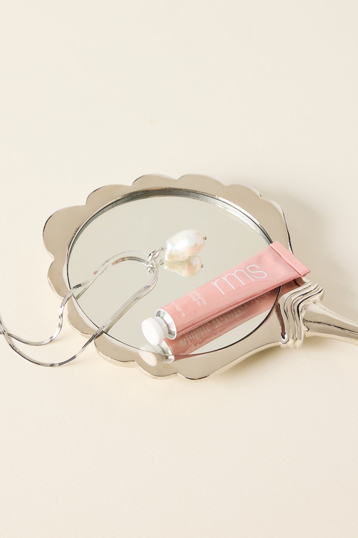 Unnur Scallop Shell Hand Mirror, Chrome Finish in Full Size, product view 4