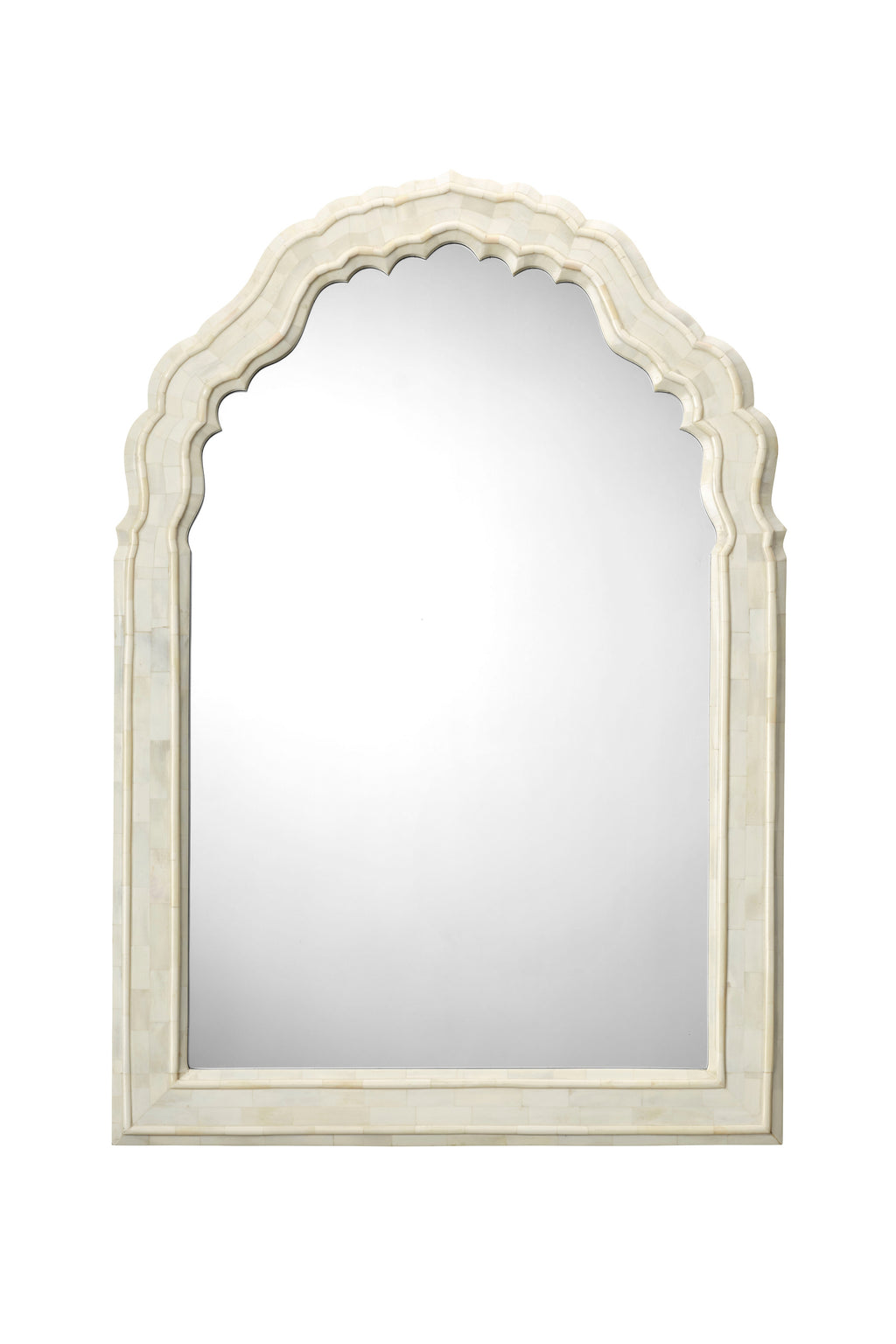 Brynja Camel Bone Scalloped Arch Wall Mirror in 010 White, product view 2
