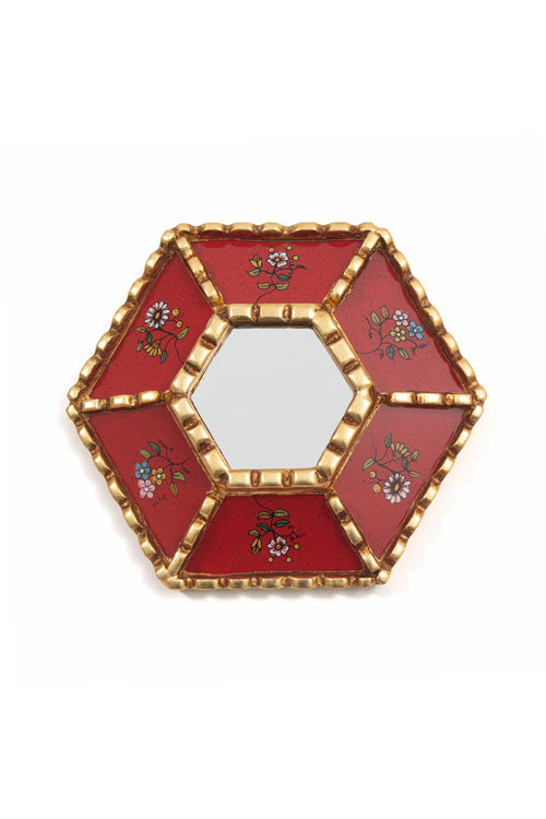Gloa Red Floral Hexagon Petite Wall Mirror in 060 Red, product view 1