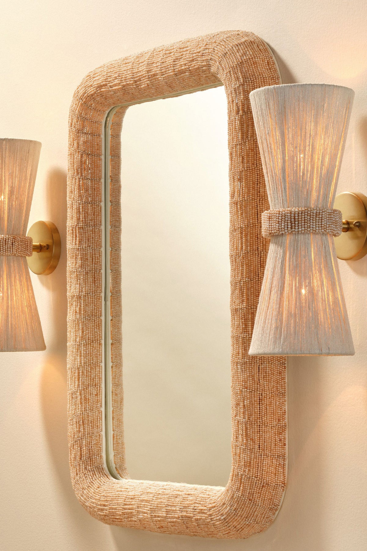 Freyja Hand-Strung Glass Bead Wall Mirror in 012 Cream, product view 2