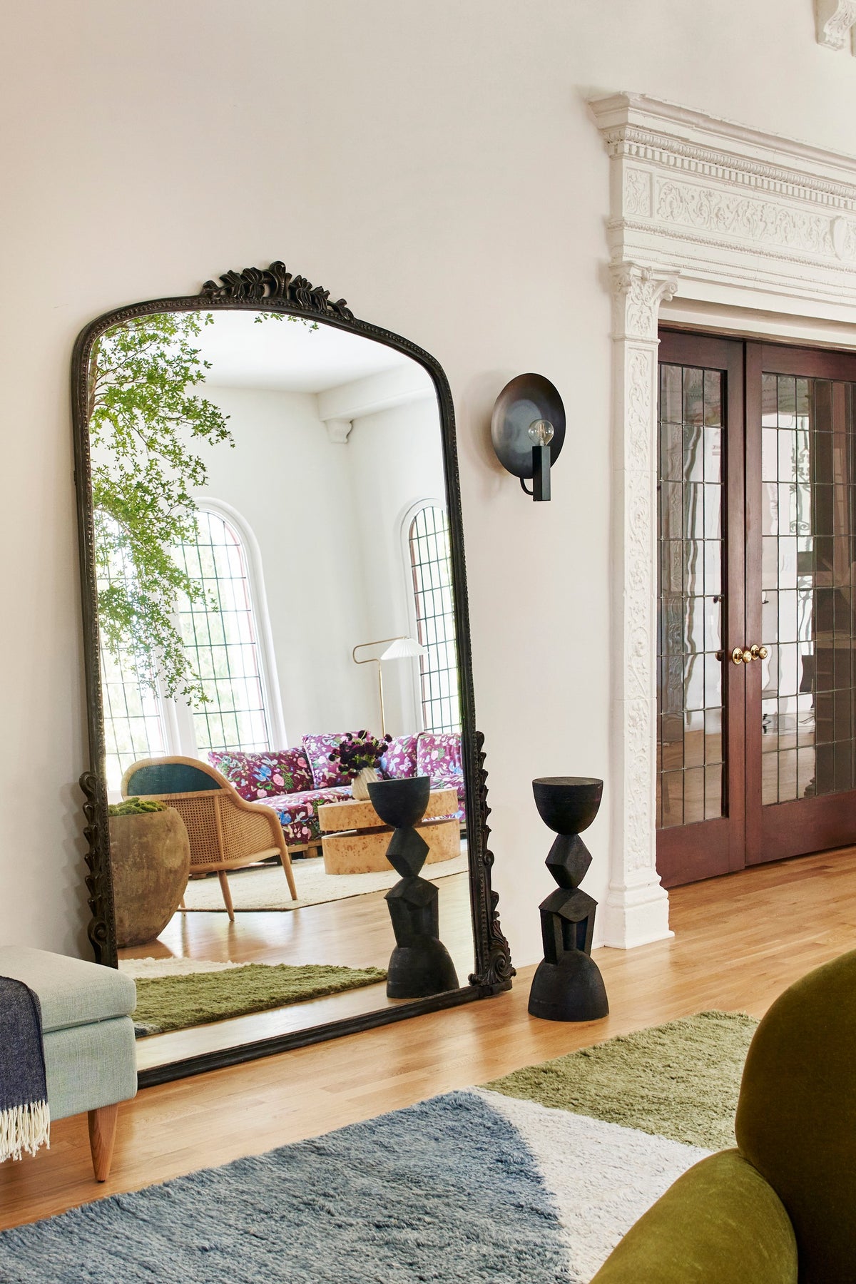Hekla Oversized Baroque Arched Floor Mirror, 7 ft in Antique Black, product view 1