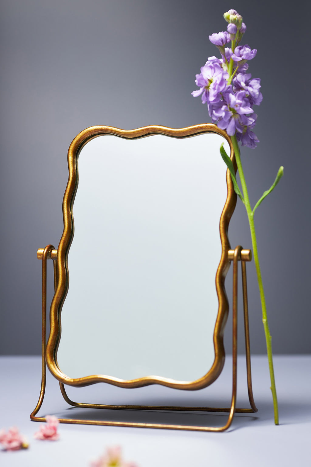 Alda Wavy Tabletop Vanity Mirror, Brass Finish, product view 1