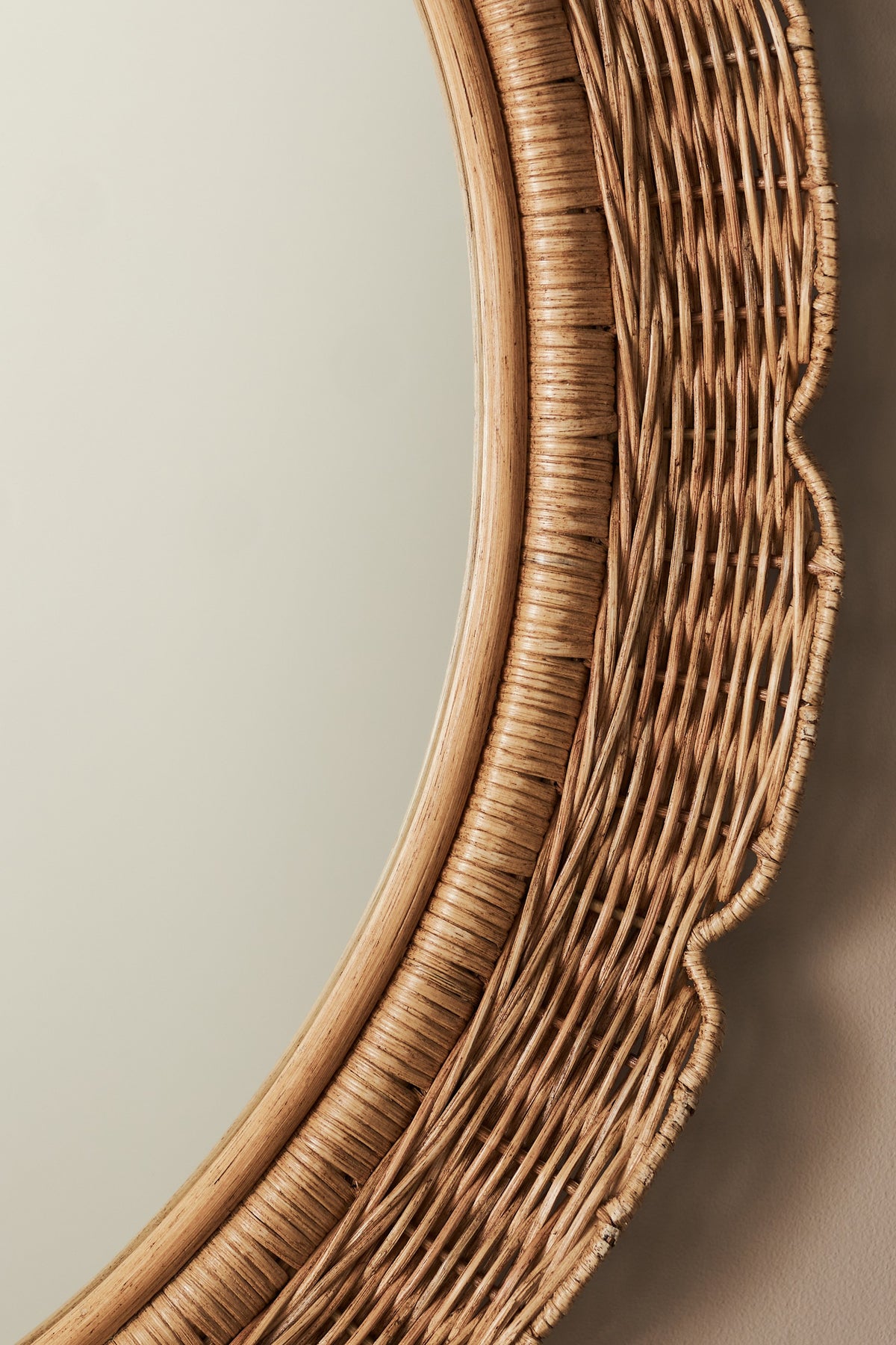 Karfa Scalloped Rattan Round Wall Mirror, 39 in in 111 Natural, product view 2