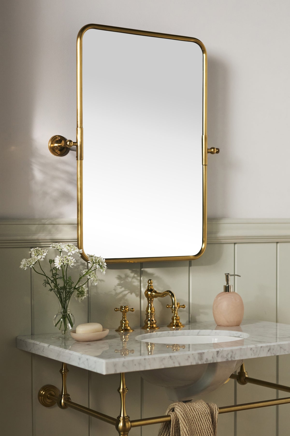 Eir Pivoting Bathroom Wall Mirror, Brass Finish in 070 Gold, product view 2