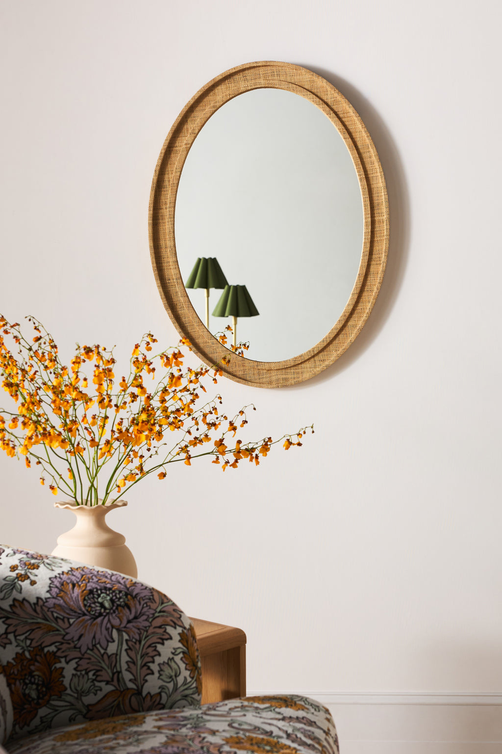 Melur Woven Raffia Oval Wall Mirror, Beveled Glass in 014 Neutral, product view 1