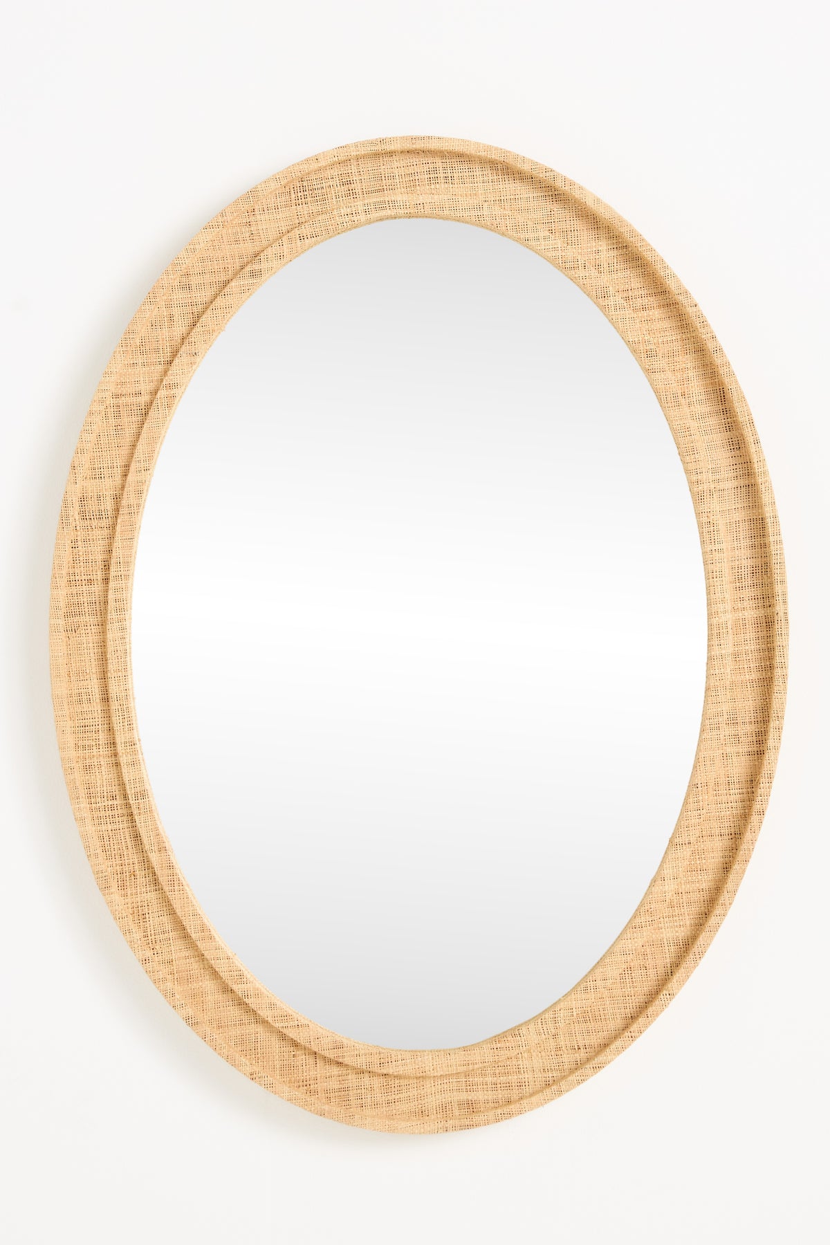 Melur Woven Raffia Oval Wall Mirror, Beveled Glass in 014 Neutral, product view 2