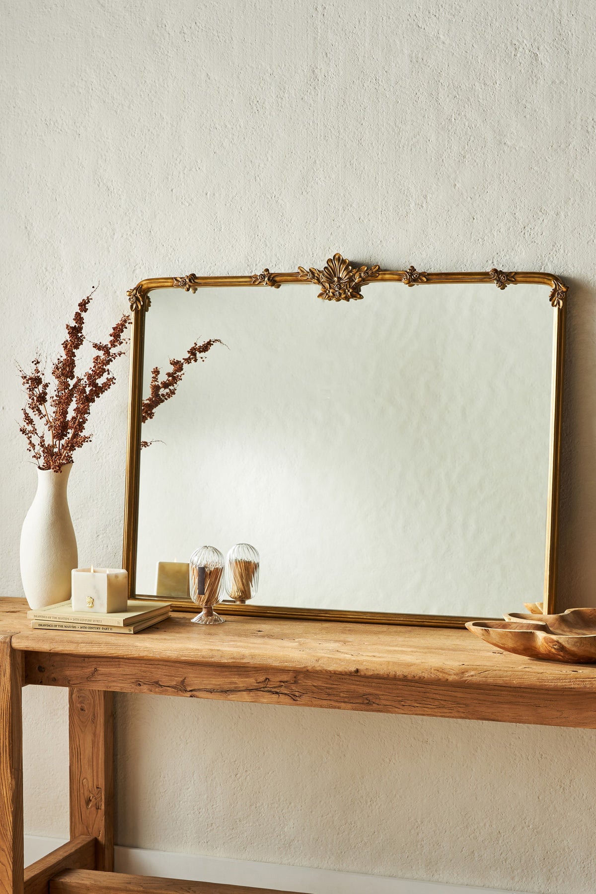 Lilja Floral Crest Gold Mantel Mirror, product view 1