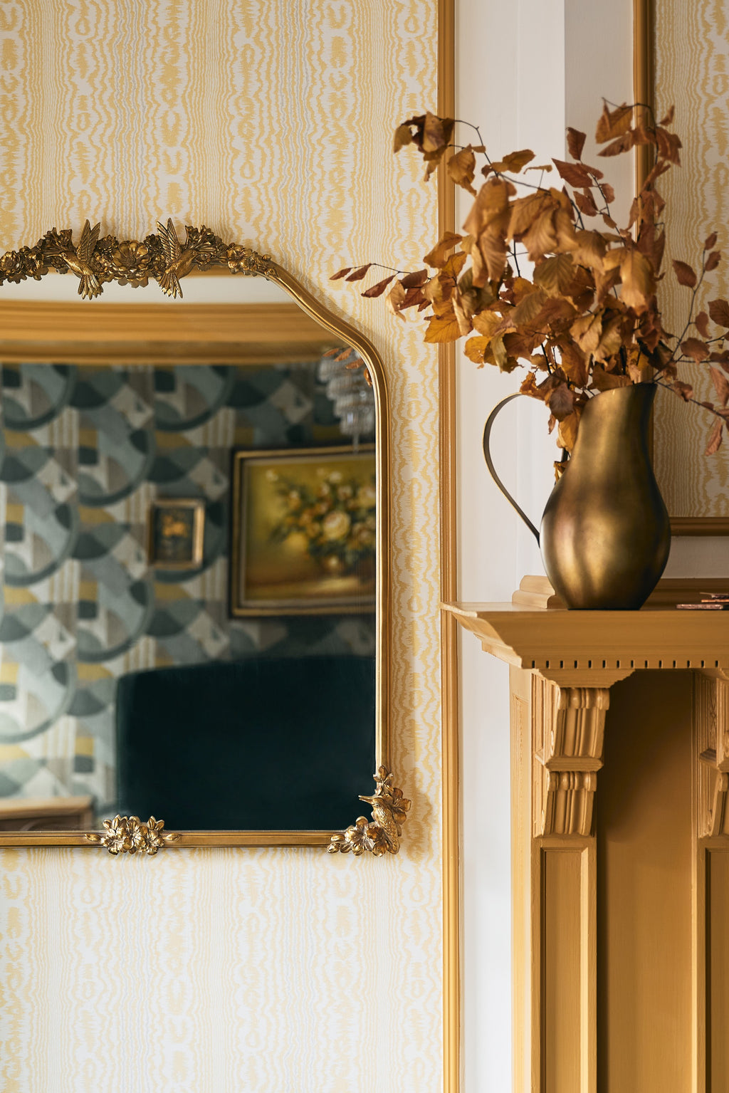 Vala Hummingbird Floral Gold Arched Mantel Mirror, product view 3