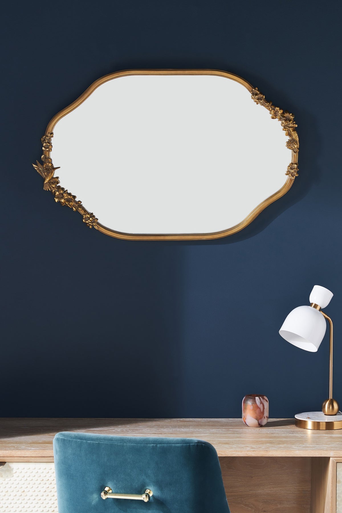 Vala Hummingbird Floral Gold Oval Wall Mirror, product view 1