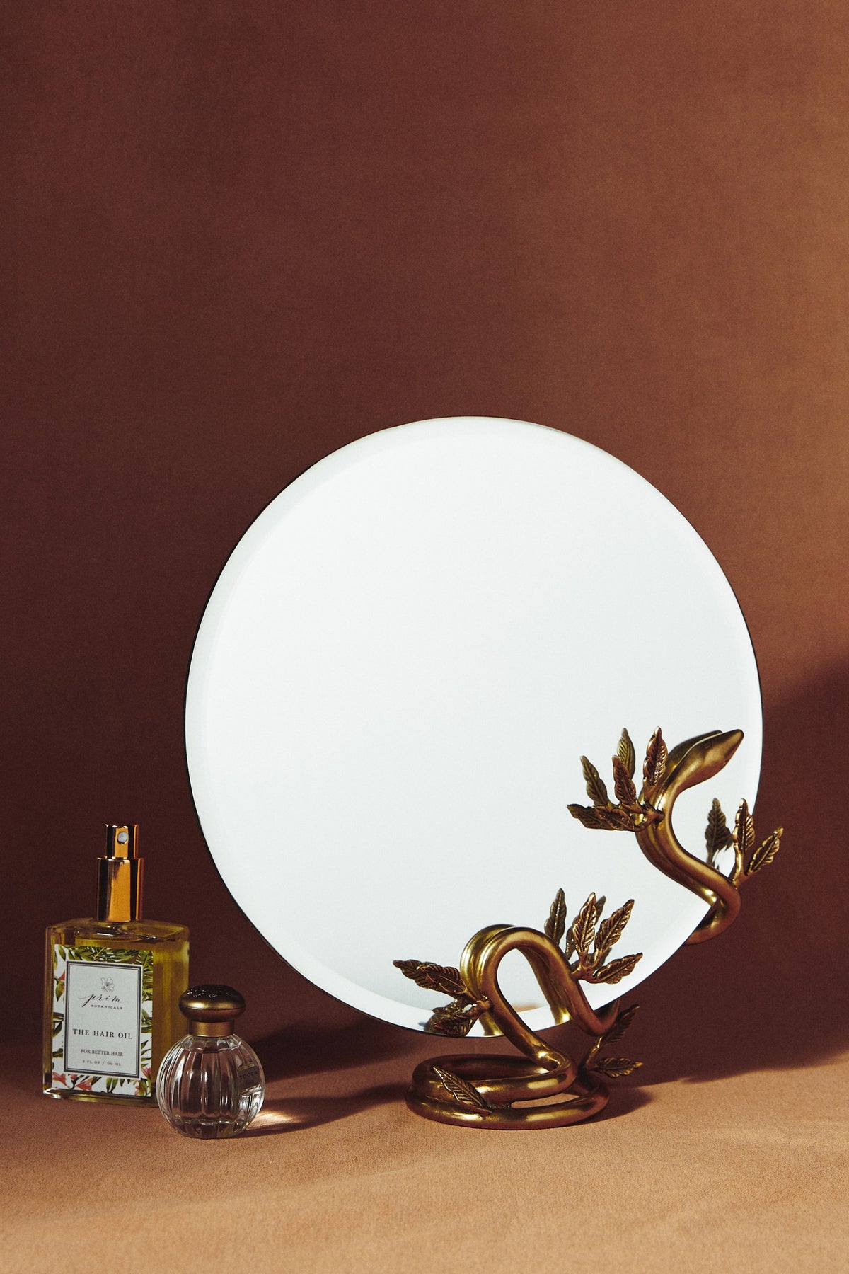Jormun Brass Snake Tabletop Vanity Mirror, product view 1