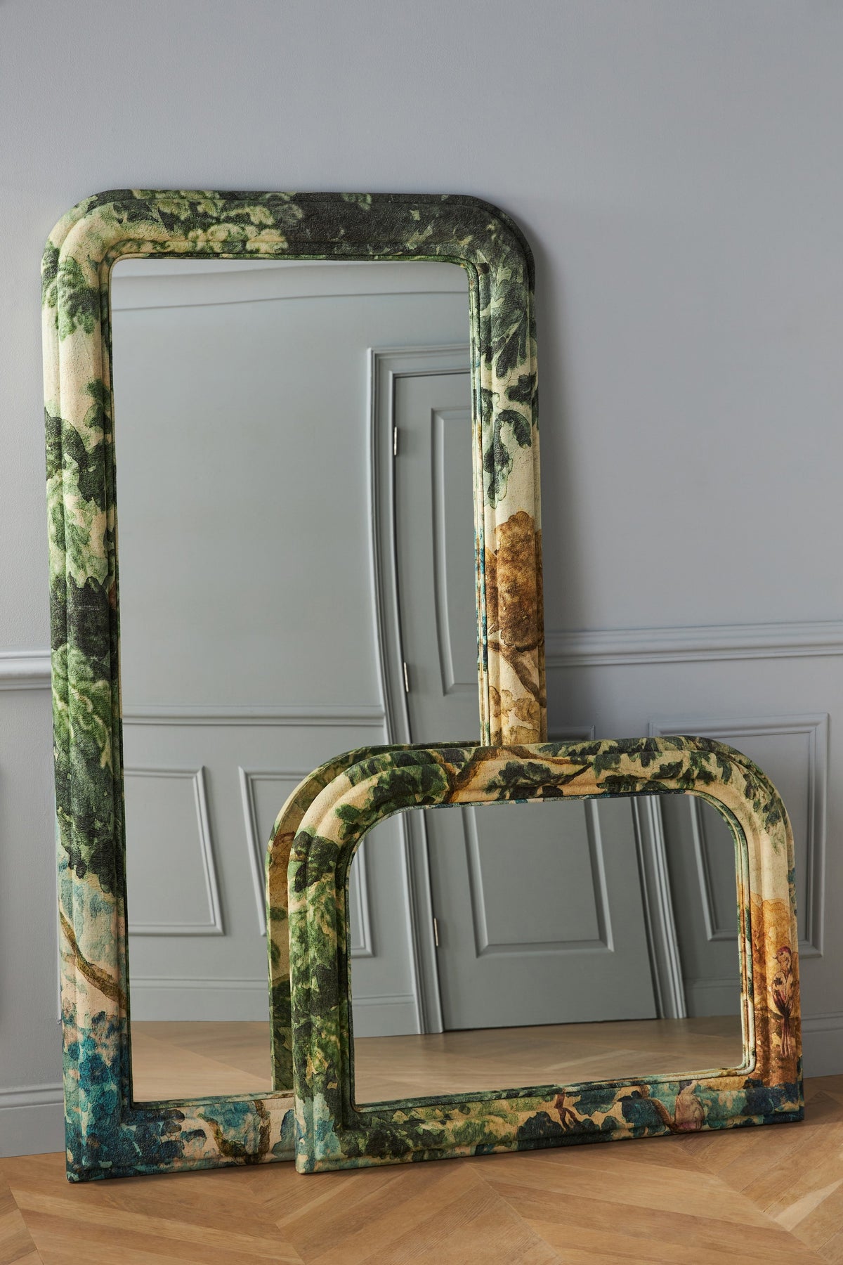 Saga Botanical Tapestry Upholstered Floor Mirror in Judarn, product view 2