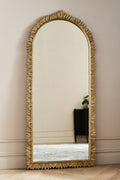 Sigrid Leaf-Trim Arched Floor Mirror, Antique Brass Finish in 027 Brass, product view 1