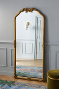 Vala Hummingbird Floral Gold Arched Floor Mirror in 070 Gold, product view 1