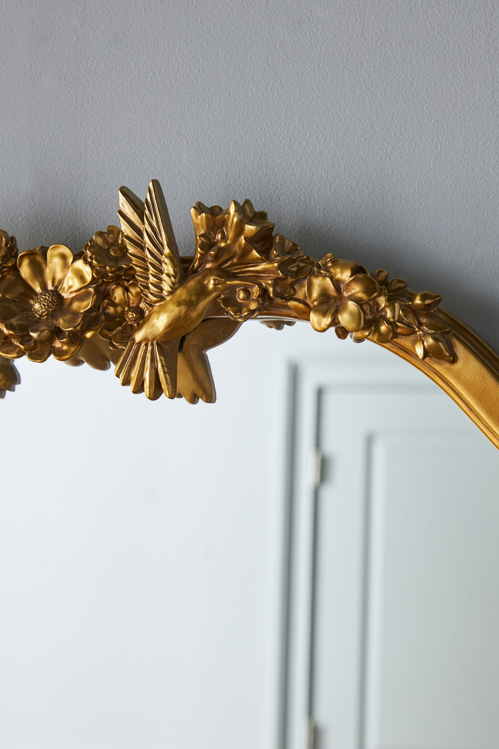 Vala Hummingbird Floral Gold Arched Floor Mirror in 070 Gold, product view 2