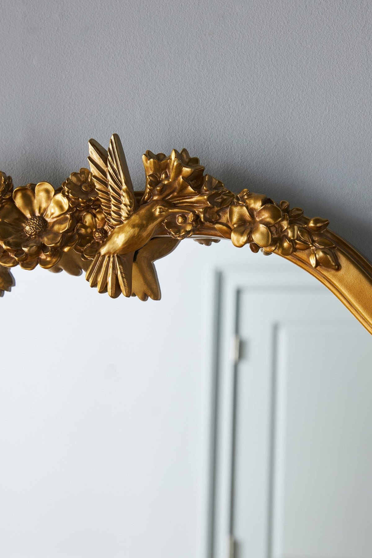 Vala Hummingbird Floral Gold Arched Floor Mirror in 070 Gold, product view 2