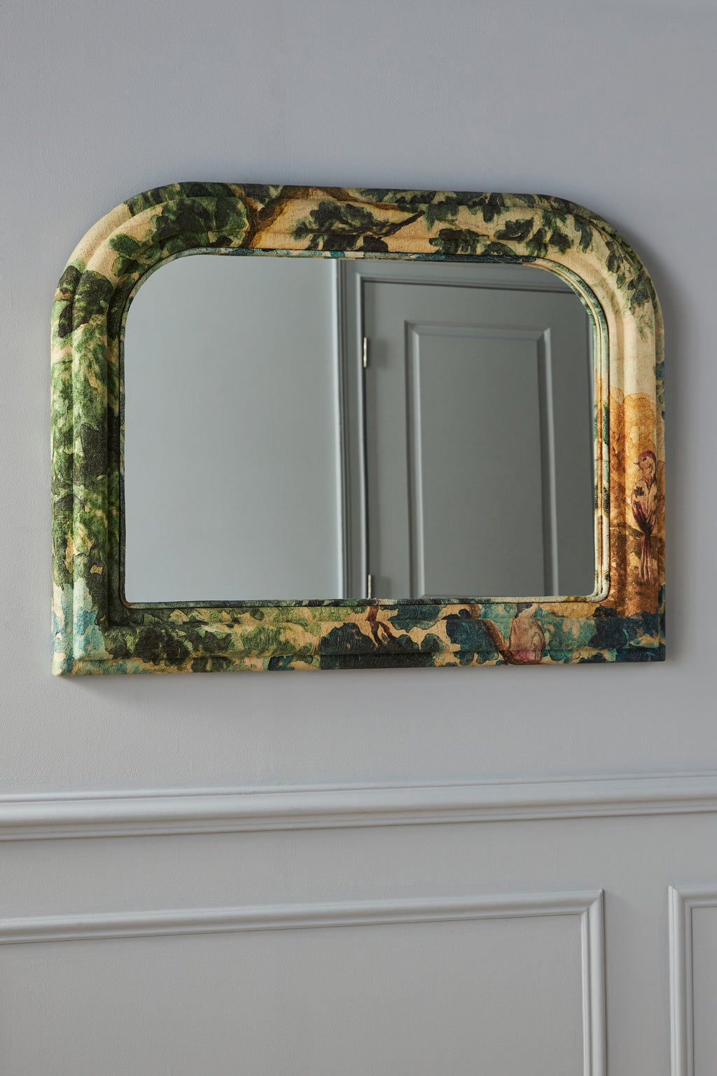 Saga Botanical Tapestry Upholstered Mantel Mirror in 000 Judarn, product view 3