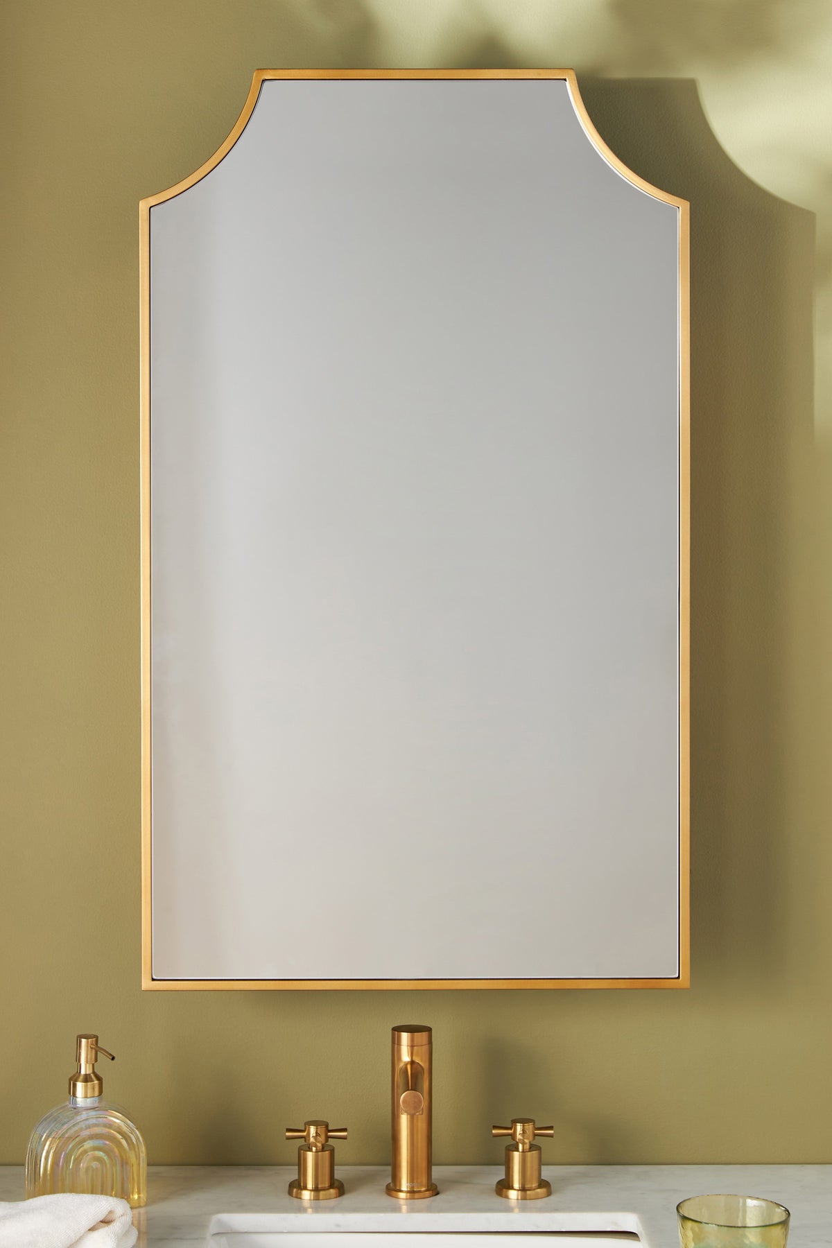 Hulda Gold Medicine Cabinet with Notched Top Corners in 070 Gold, product view 1