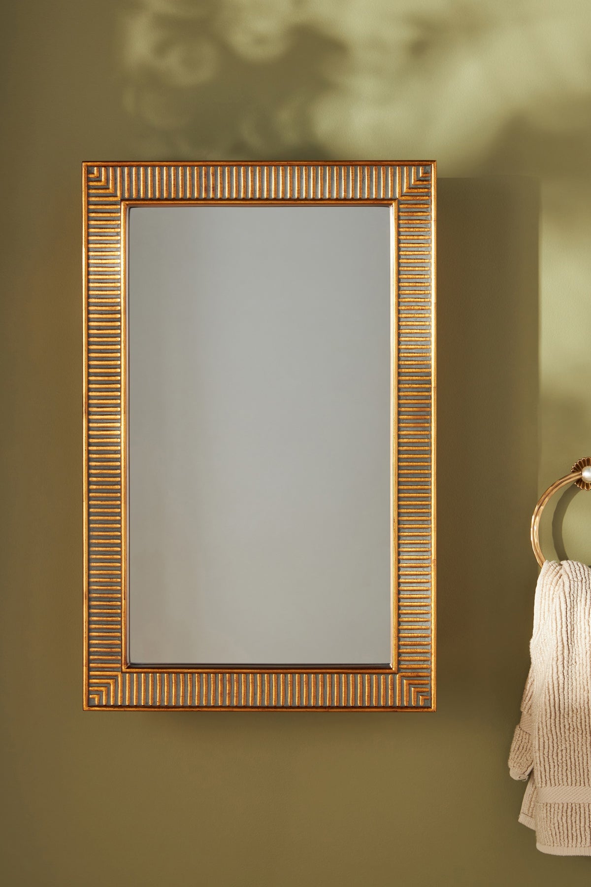Einar Ribbed Gold Medicine Cabinet with Glass Shelves in 070 Gold, product view 1