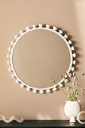 Dropi Matte White Beaded Round Wall Mirror, 32 in in 010 White, product view 1