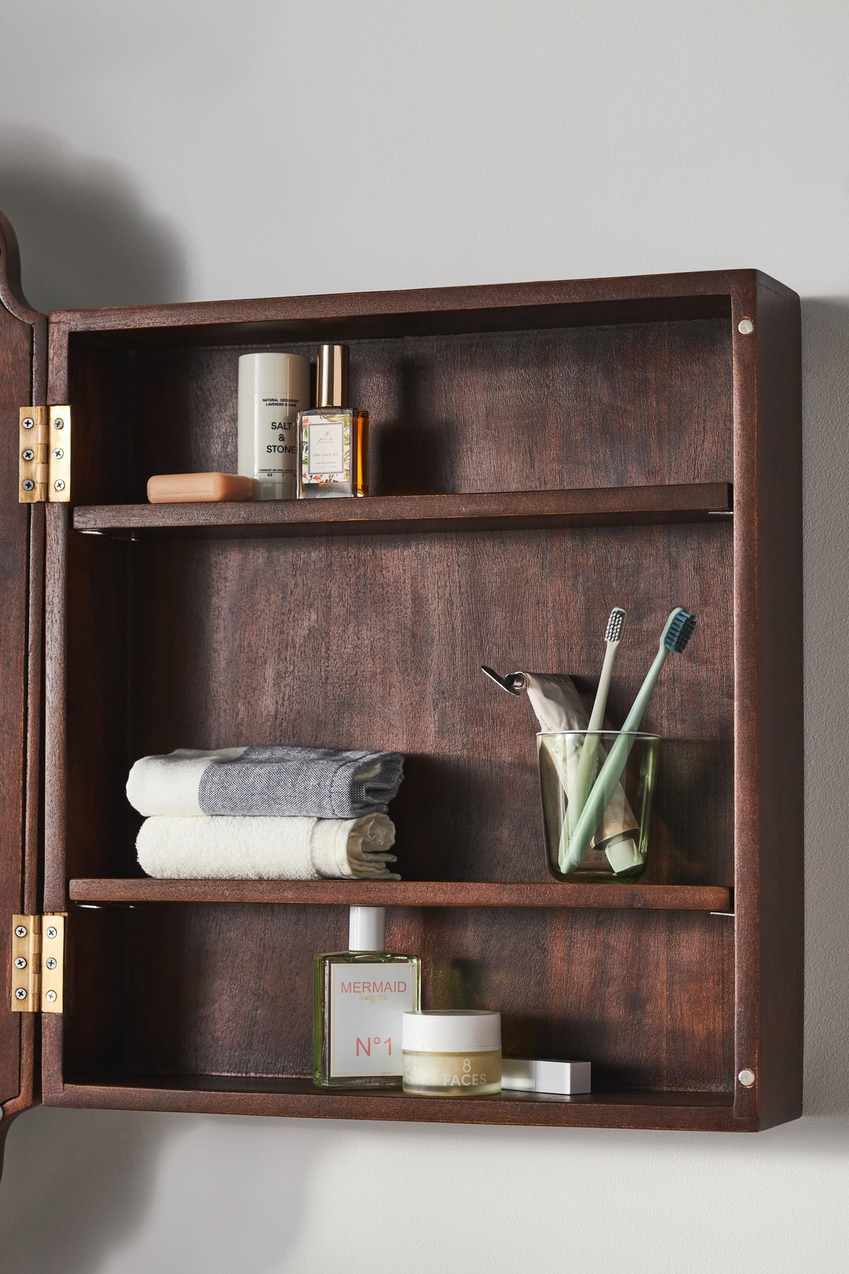 Vatn Acacia Wood Scalloped-Corner Medicine Cabinet in Acacia Brass, product view 2