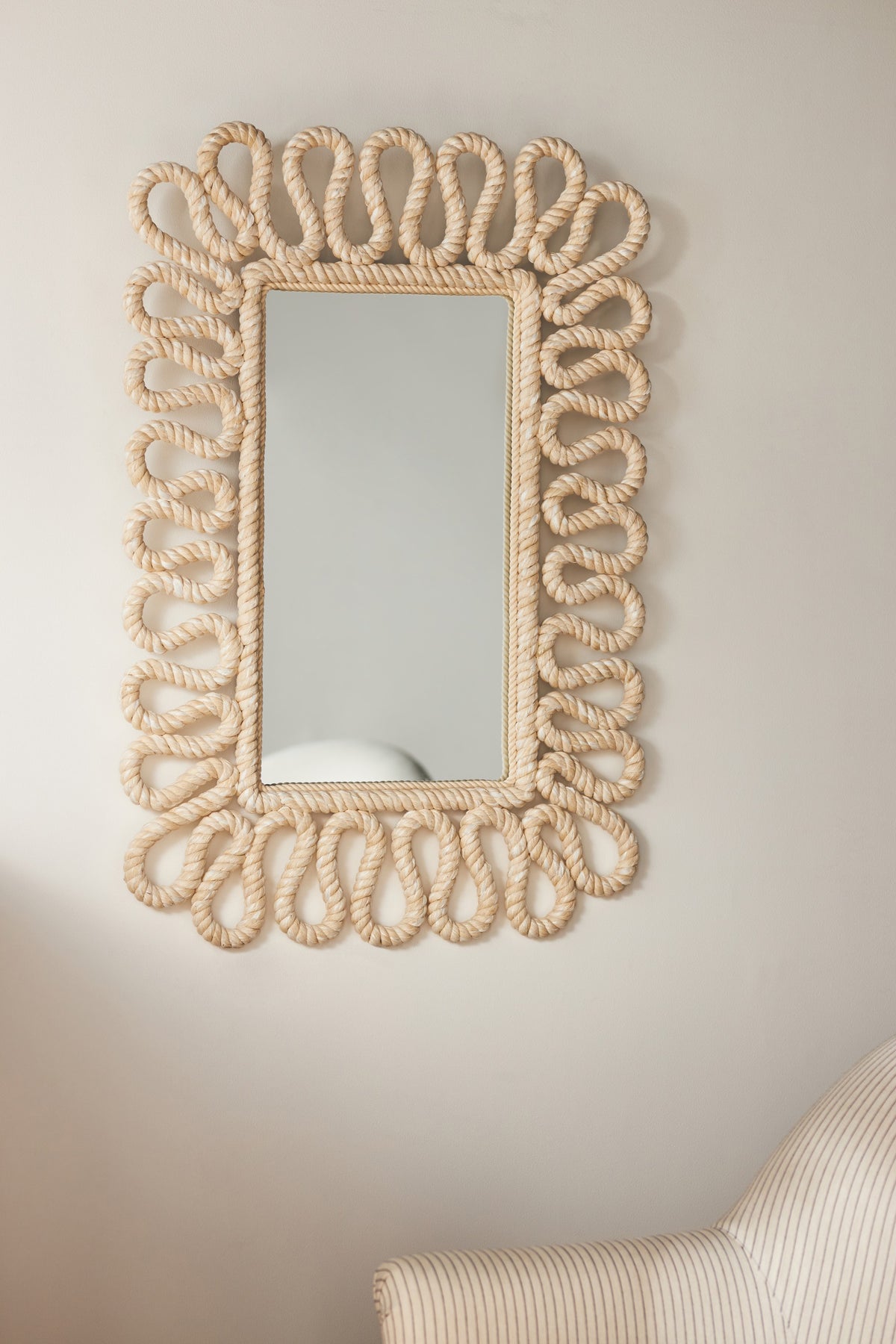 Hespa Looped Cotton Rope Wall Mirror in 010 White, product view 1
