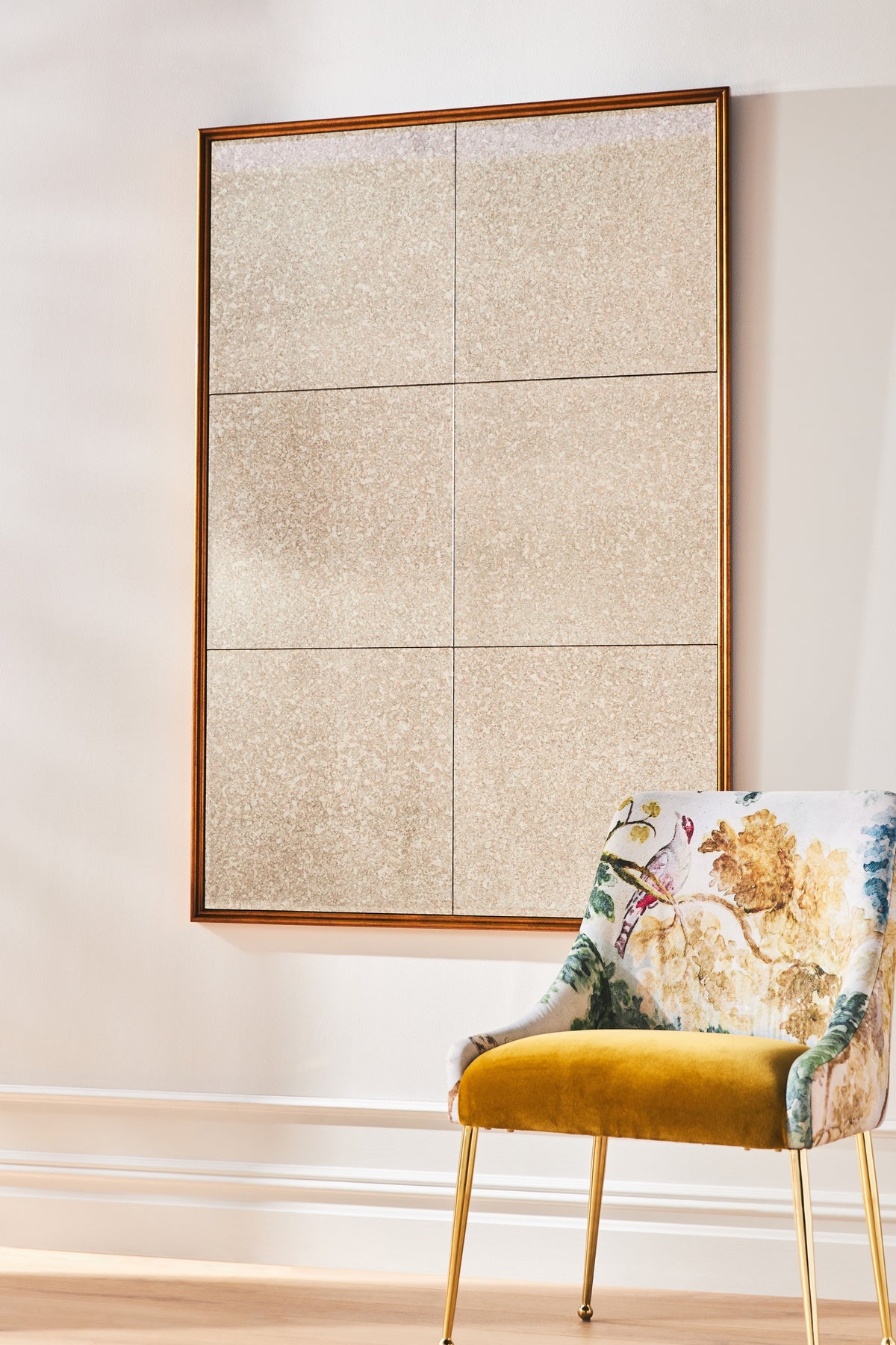 Minja Antiqued Glass Panel Wall Mirror, 60 in in 070 Gold, product view 1