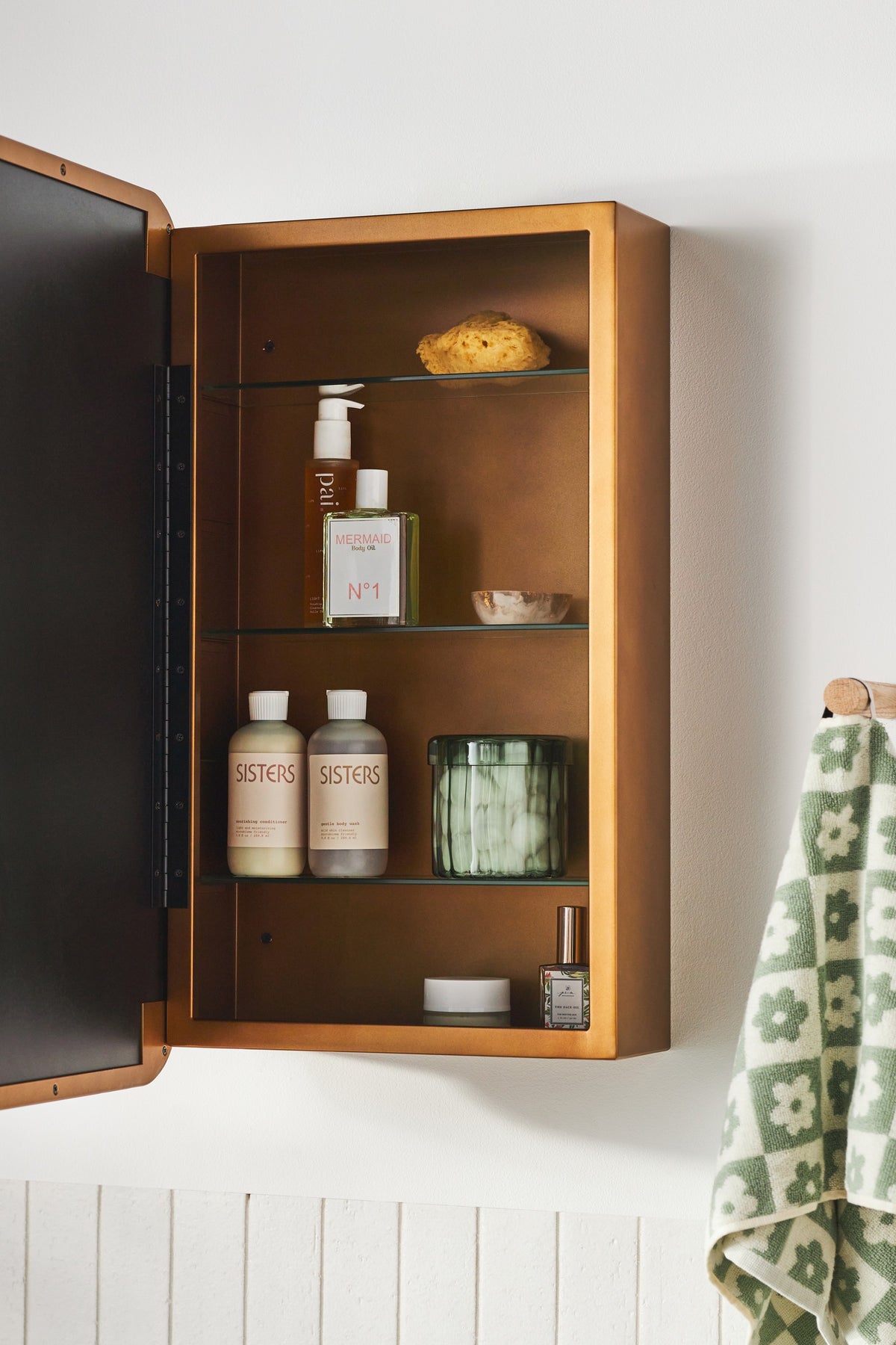 Tjorn Rounded-Corner Gold Medicine Cabinet, Surface or Recessed, product view 2