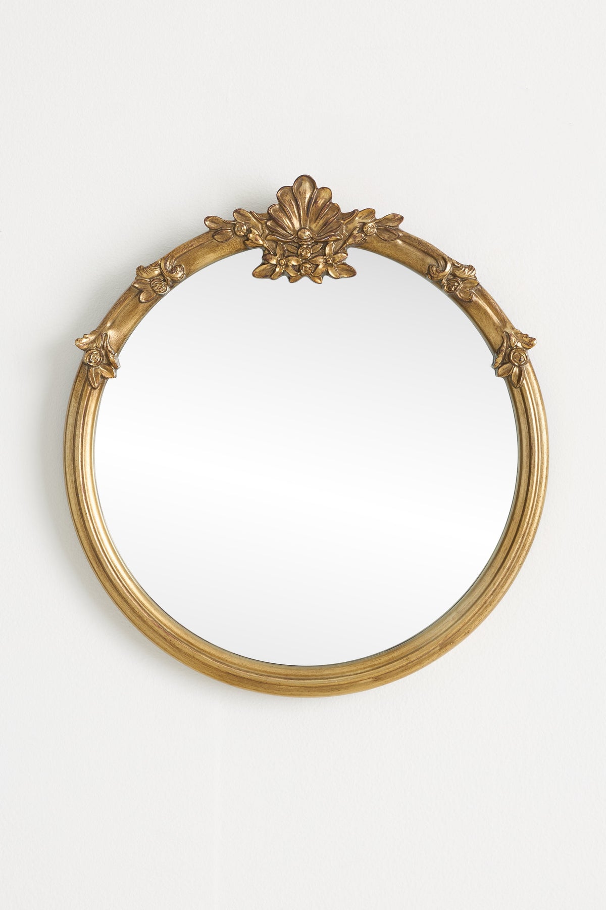 Lilja Floral Crest Petite Round Wall Mirror in Bronze, product view 1