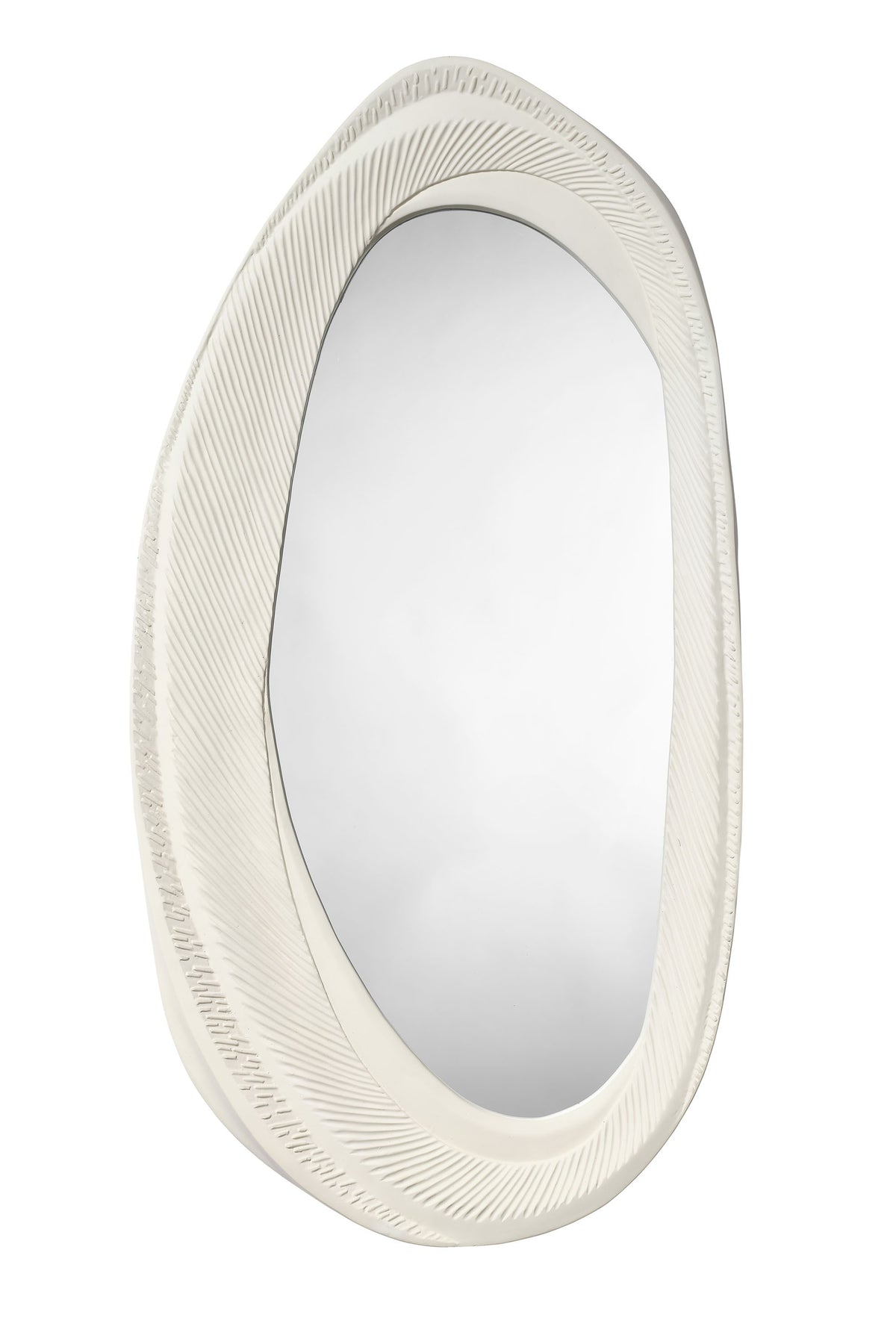 Sandur White Textured Organic Oval Wall Mirror in 010 White, product view 1